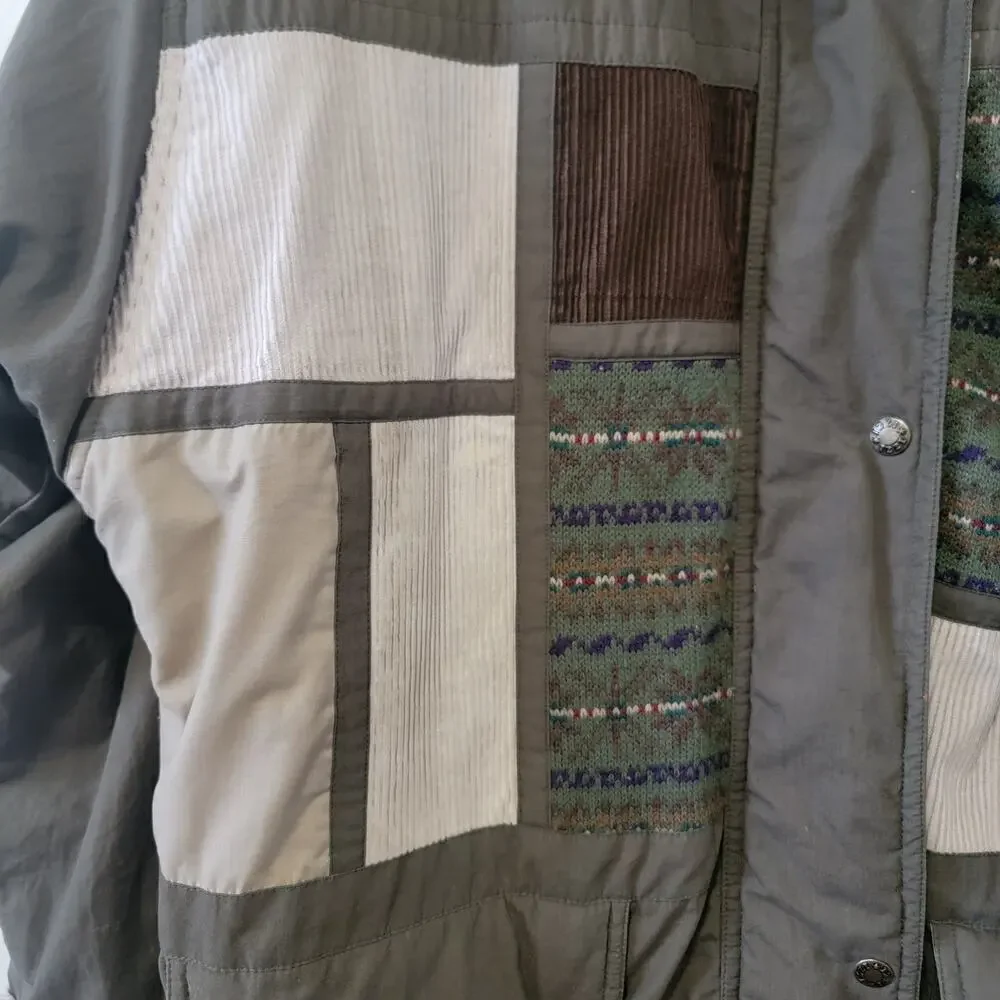 Izzi Genuine Rugged Patchwork Vintage Winter Puff Fleece Accent Corduroy Coat.